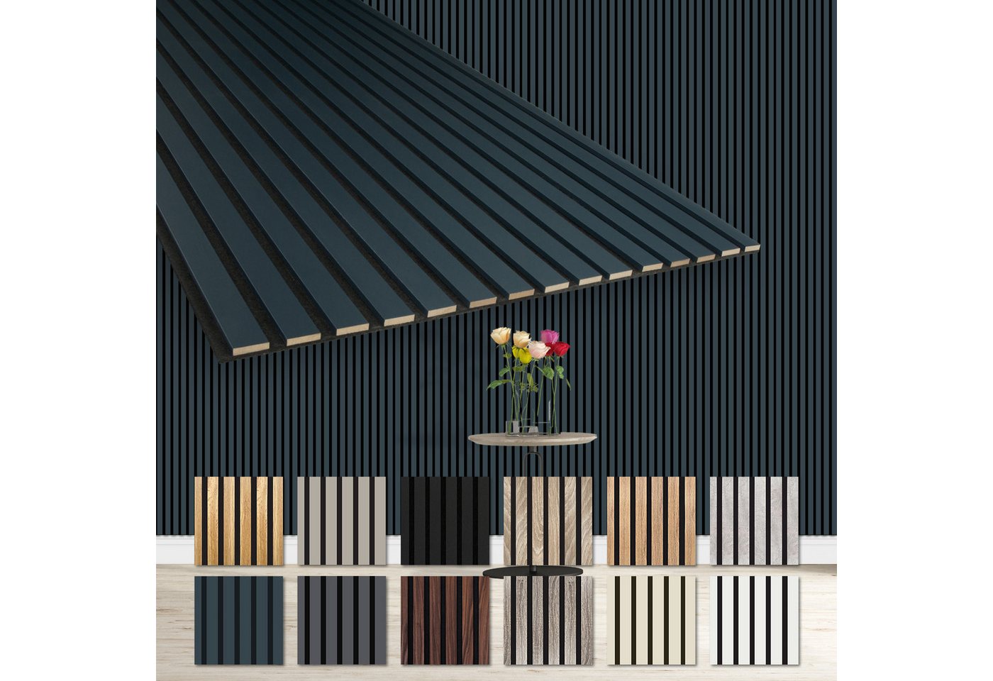 Hexim Wanddekoobjekt AP04 (Akustikpaneele 2 Stück 278x60cm Holz Comfort - flexible Lamellenwand MDF Wandpaneele Lamellenverkleidung Wandverkleidung schalldämmend 3.34m² Ocean) von Hexim