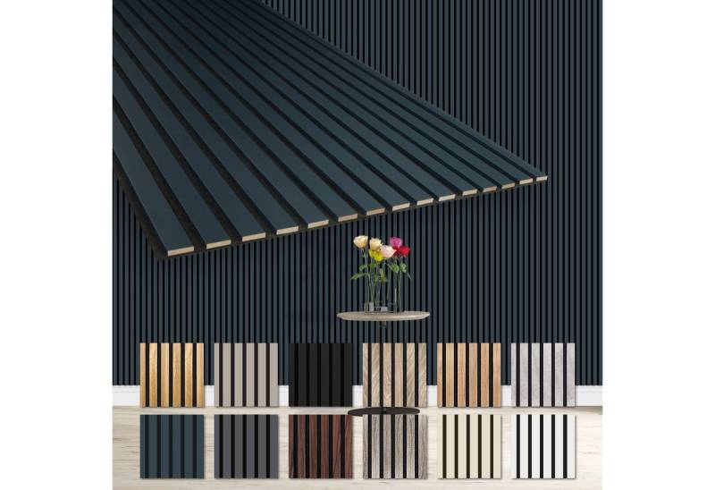 Hexim Wanddekoobjekt AP04 (Akustikpaneele 2 Stück 278x60cm Holz Comfort - flexible Lamellenwand MDF Wandpaneele Lamellenverkleidung Wandverkleidung schalldämmend 3.34m² Ocean) von Hexim