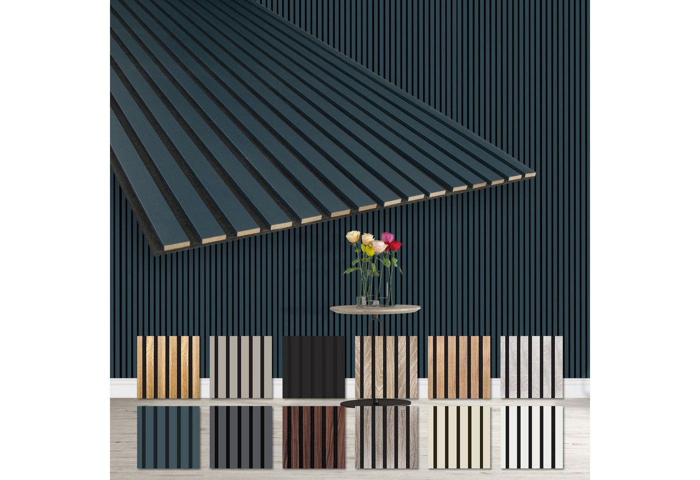 Hexim Wanddekoobjekt AP04 (Akustikpaneele 278x60cm - flexible Lamellenwand Holz MDF Wandpaneele Lamellenverkleidung Wandverkleidung Innendekoration schalldämmend (6 Paneele / 10,02 m² Ocean - AP04) von Hexim