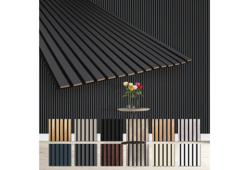 Hexim Wanddekoobjekt AP05 (Akustikpaneele 278x60cm Holz Comfort - flexible Holzpaneele Platten Lamellenwand MDF Wandpaneele Lamellenverkleidung Wandverkleidung schalldämmend 1.67m² Black Lead) von Hexim