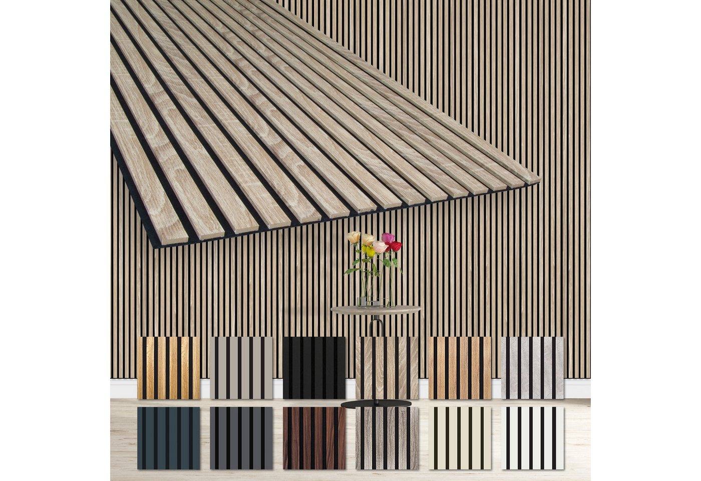 Hexim Wanddekoobjekt AP06 (Akustikpaneele 2 Stück 278x60cm Holz Comfort - flexible Lamellenwand MDF Wandpaneele Lamellenverkleidung Wandverkleidung schalldämmend 3.34m² Sonoma Oak) von Hexim
