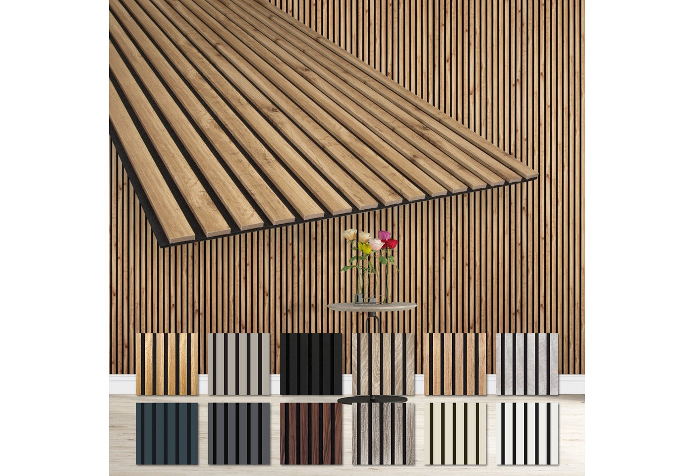 Hexim Wanddekoobjekt AP08 (Akustikpaneele 278x60cm Holz Comfort - flexible Holzpaneele Platten Lamellenwand MDF Wandpaneele Lamellenverkleidung Wandverkleidung schalldämmend 1.67m² Pecan) von Hexim
