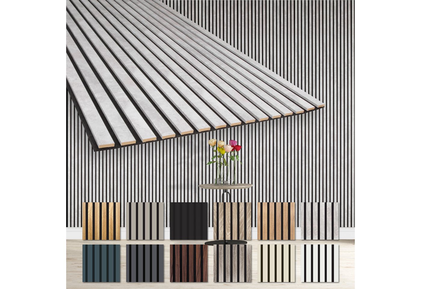 Hexim Wanddekoobjekt AP10 (Akustikpaneele 278x60cm - flexible Lamellenwand Holz MDF Wandpaneele Lamellenverkleidung Wandverkleidung Innendekoration schalldämmend (1 Paneel / 1,67 m² Chicago Concrete - AP10) Hexim Wanddekoobjekt AP10 (Akustikpaneele 278x60cm - flexible Lamellenwand Holz MDF Wandpaneele Lamellenverkleidung Wandverkleidung Innendekoration schalldämmend (1 Paneel / 1,67 m² Chicago Concrete - AP10) von Hexim