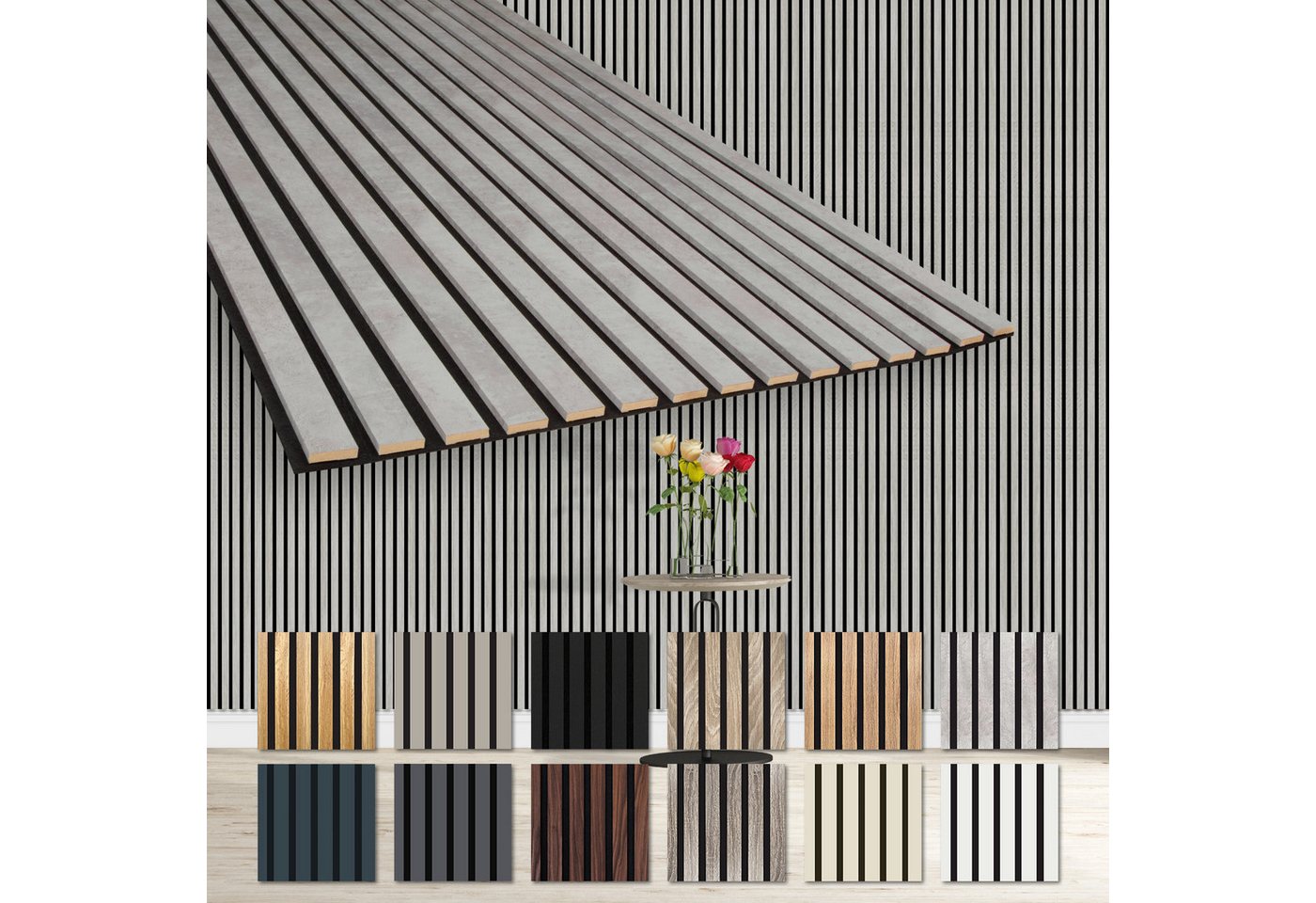 Hexim Wanddekoobjekt AP10 (Akustikpaneele 2 Stück 278x60cm Holz Comfort - flexible Lamellenwand MDF Wandpaneele Lamellenverkleidung Wandverkleidung schalldämmend 3.34m² Chicago Concrete) Hexim Wanddekoobjekt AP10 (Akustikpaneele 2 Stück 278x60cm Holz Comfort - flexible Lamellenwand MDF Wandpaneele Lamellenverkleidung Wandverkleidung schalldämmend 3.34m² Chicago Concrete) von Hexim