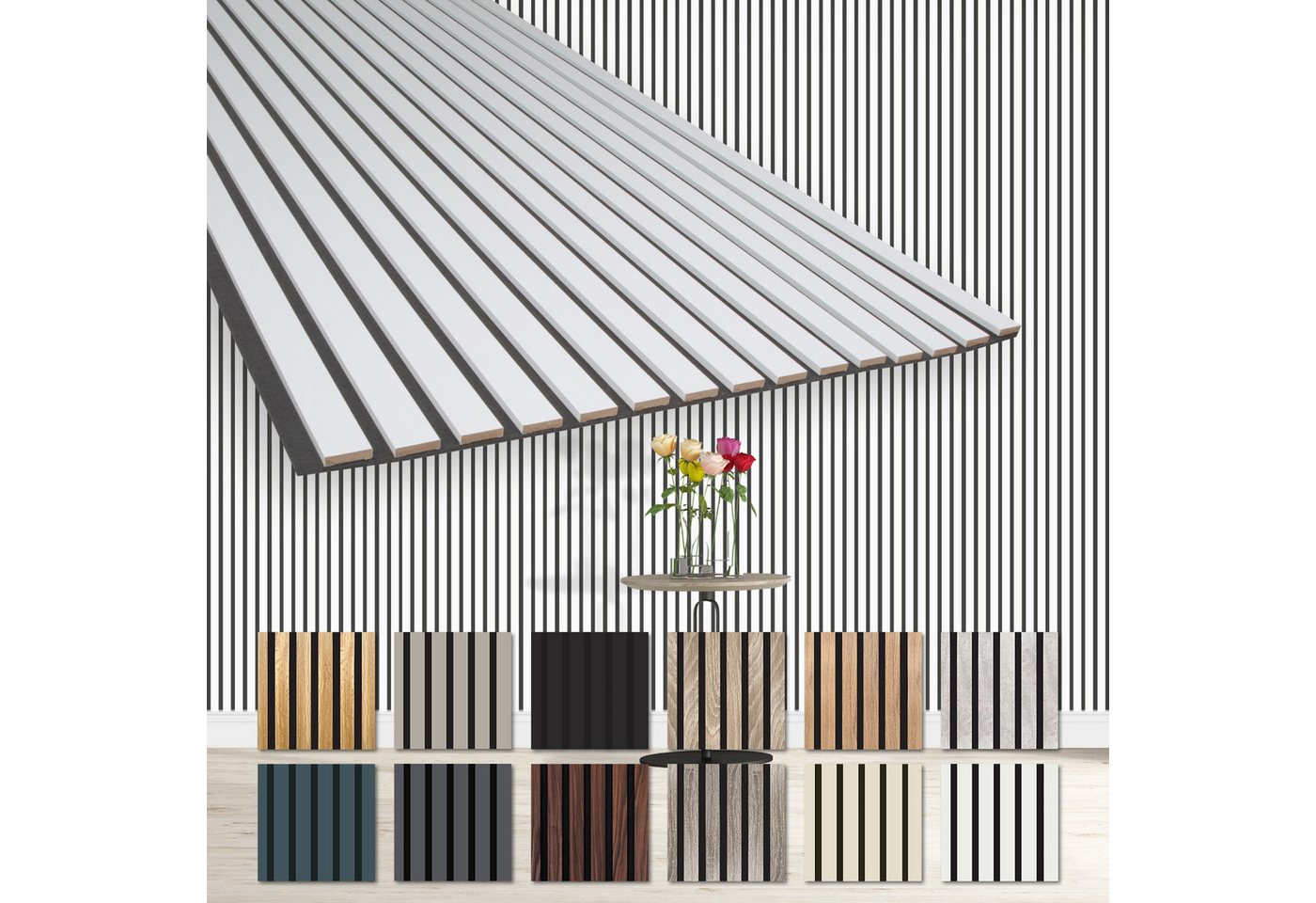 Hexim Wanddekoobjekt AP11 (Akustikpaneele 278x60cm - flexible Lamellenwand Holz MDF Wandpaneele Lamellenverkleidung Wandverkleidung Innendekoration schalldämmend (1 Paneel / 1,67 m² White - AP11) von Hexim