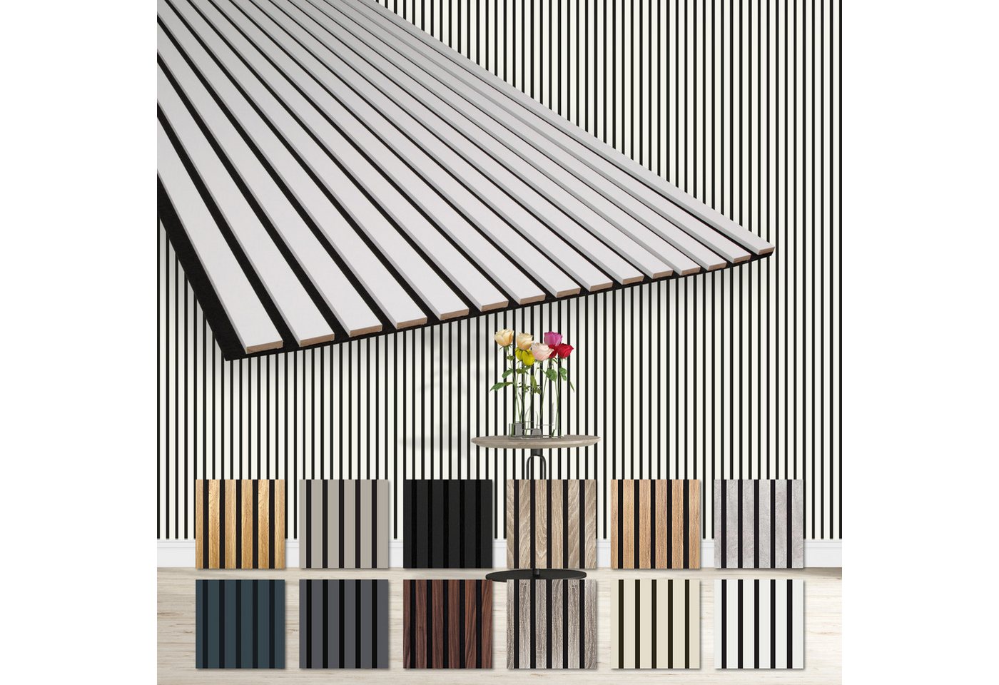 Hexim Wanddekoobjekt AP11 (Akustikpaneele 2 Stück 278x60cm Holz Comfort - flexible Lamellenwand MDF Wandpaneele Lamellenverkleidung Wandverkleidung schalldämmend 3.34m² White) von Hexim