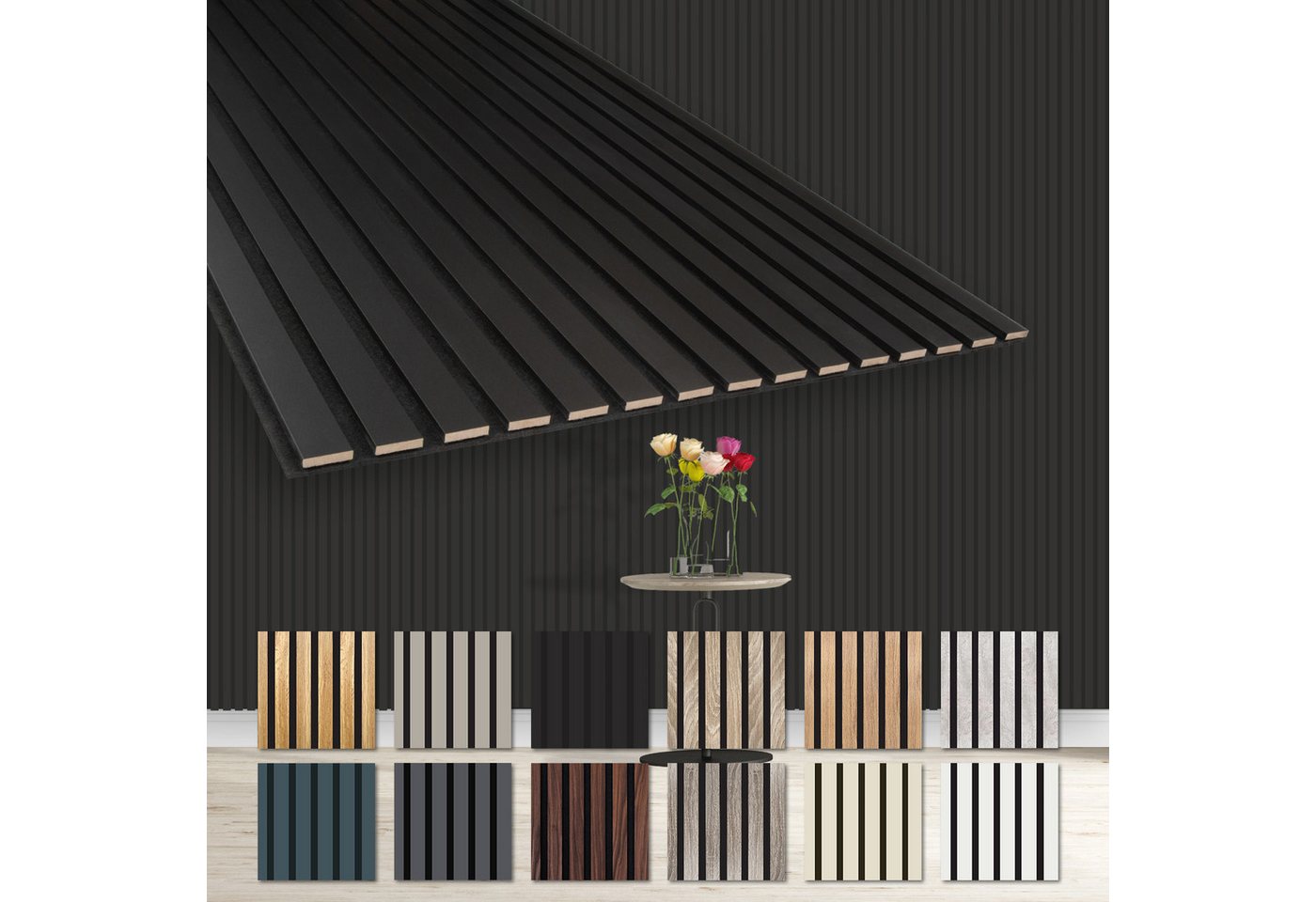 Hexim Wanddekoobjekt AP12 (Akustikpaneele 278x60cm - flexible Lamellenwand Holz MDF Wandpaneele Lamellenverkleidung Wandverkleidung Innendekoration schalldämmend (1 Paneel / 1,67 m² Black Edition - AP12) Hexim Wanddekoobjekt AP12 (Akustikpaneele 278x60cm - flexible Lamellenwand Holz MDF Wandpaneele Lamellenverkleidung Wandverkleidung Innendekoration schalldämmend (1 Paneel / 1,67 m² Black Edition - AP12) von Hexim