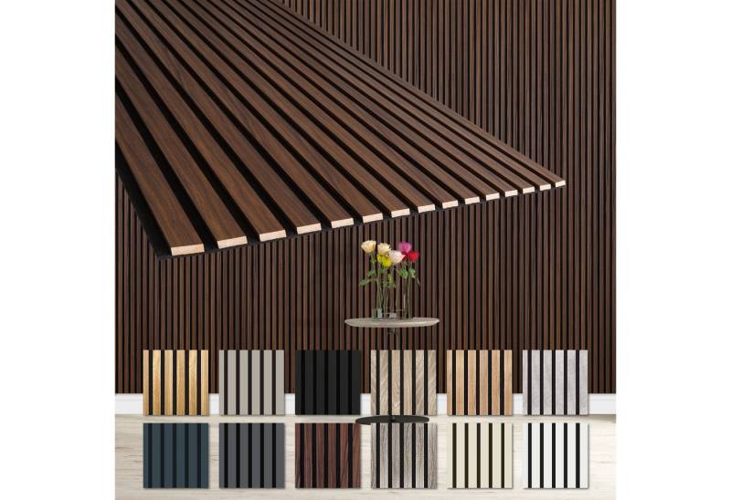 Hexim Wanddekoobjekt AP13 (Akustikpaneele 4 Stück 278x60cm Holz Comfort - flexible Lamellenwand MDF Wandpaneele Lamellenverkleidung Wandverkleidung schalldämmend 6.68m² Catania Oak) von Hexim