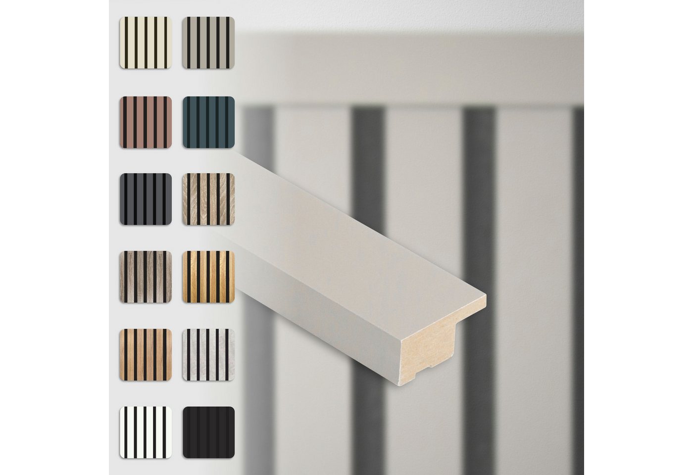 Hexim Wanddekoobjekt APA02 (Abschlussleiste 275x2,7cm passend für unsere Akustikpaneele - flexible Lamellenwand Holz MDF Wandpanelee Lamellenverkleidung Wandverkleidung (1 Abschlussleiste Sandgrey - APA02) Hexim Wanddekoobjekt APA02 (Abschlussleiste 275x2,7cm passend für unsere Akustikpaneele - flexible Lamellenwand Holz MDF Wandpanelee Lamellenverkleidung Wandverkleidung (1 Abschlussleiste Sandgrey - APA02) von Hexim