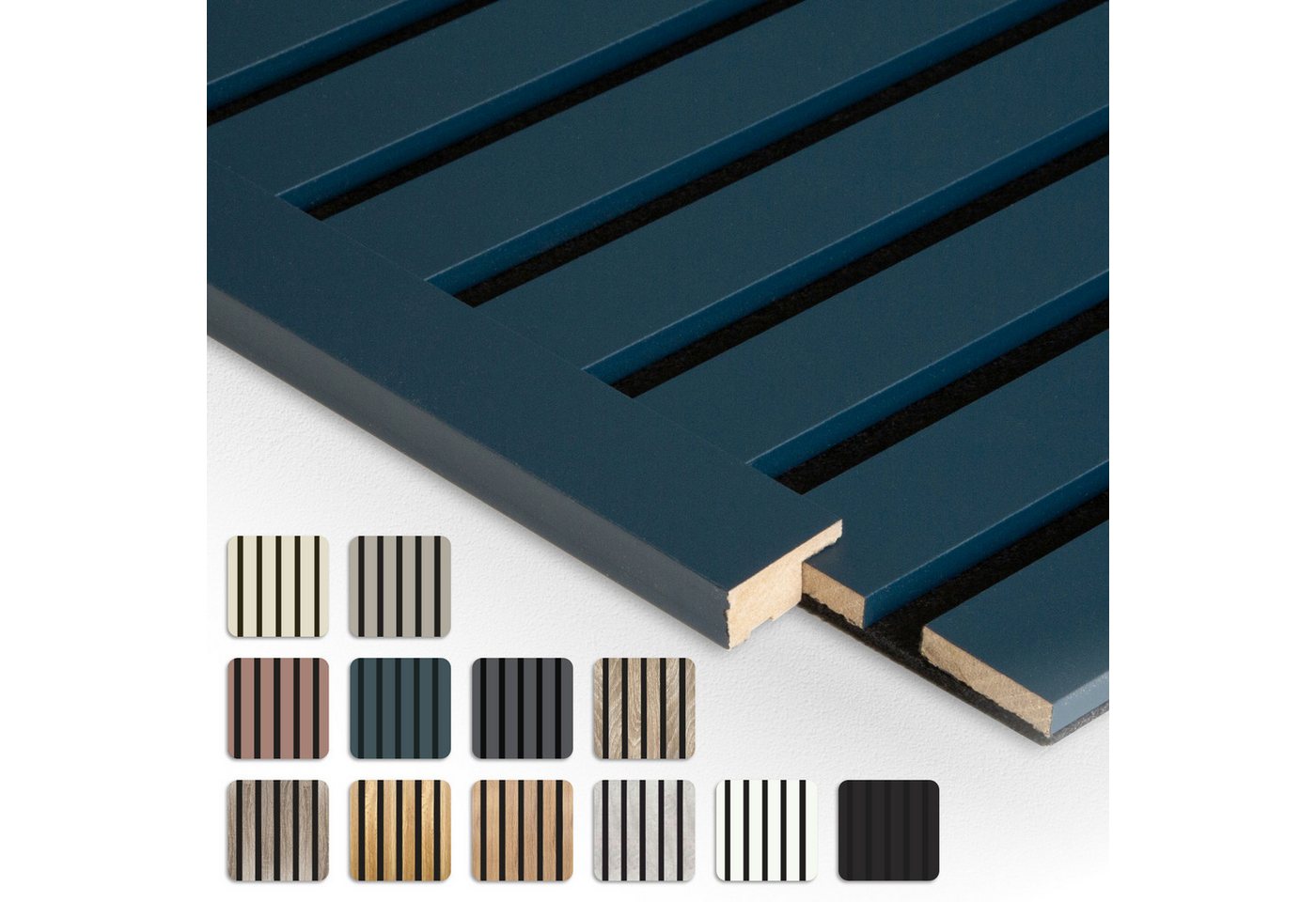 Hexim Wanddekoobjekt APA04 (Akustikpaneele Abschlussleiste 275x2,7cm - flexible Lamellenwand Holz MDF Wandpanelee Lamellenverkleidung Wandverkleidung Innendekoration schalldämmend (1 Abschlussleiste Ocean - APA04) von Hexim