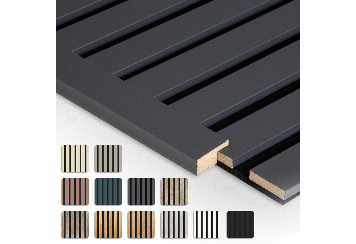 Hexim Wanddekoobjekt APA05 (Akustikpaneele Abschlussleiste 275x2,7cm - flexible Lamellenwand Holz MDF Wandpanelee Lamellenverkleidung Wandverkleidung Innendekoration schalldämmend (1 Abschlussleiste Black Lead - APA05) von Hexim