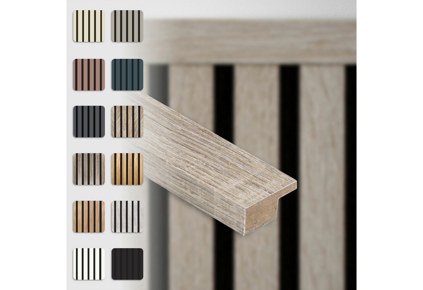Hexim Wanddekoobjekt APA06 (Abschlussleiste 275x2,7cm passend für unsere Akustikpaneele - flexible Lamellenwand Holz MDF Wandpanelee Lamellenverkleidung Wandverkleidung (1 Abschlussleiste Sonoma Oak - APA06) von Hexim