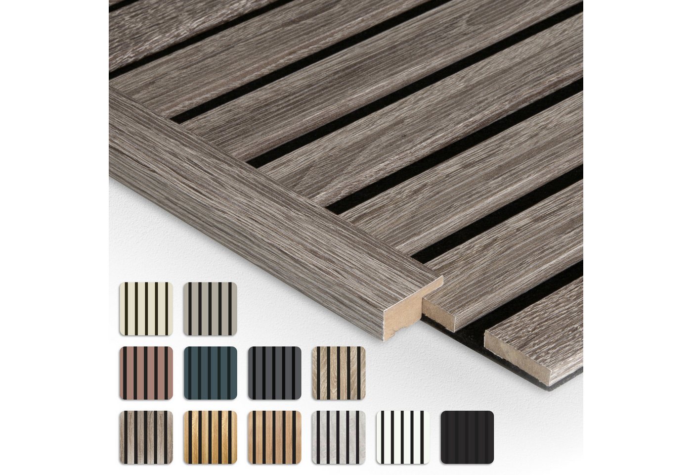 Hexim Wanddekoobjekt APA07 (Akustikpaneele Abschlussleiste 275x2,7cm - flexible Lamellenwand Holz MDF Wandpanelee Lamellenverkleidung Wandverkleidung Innendekoration schalldämmend (1 Abschlussleiste Vintage Oak - APA07) von Hexim