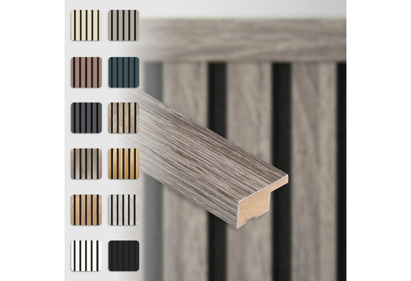 Hexim Wanddekoobjekt APA07 (Abschlussleiste 275x2,7cm passend für unsere Akustikpaneele - flexible Lamellenwand Holz MDF Wandpanelee Lamellenverkleidung Wandverkleidung (1 Abschlussleiste Vintage Oak - APA07) von Hexim