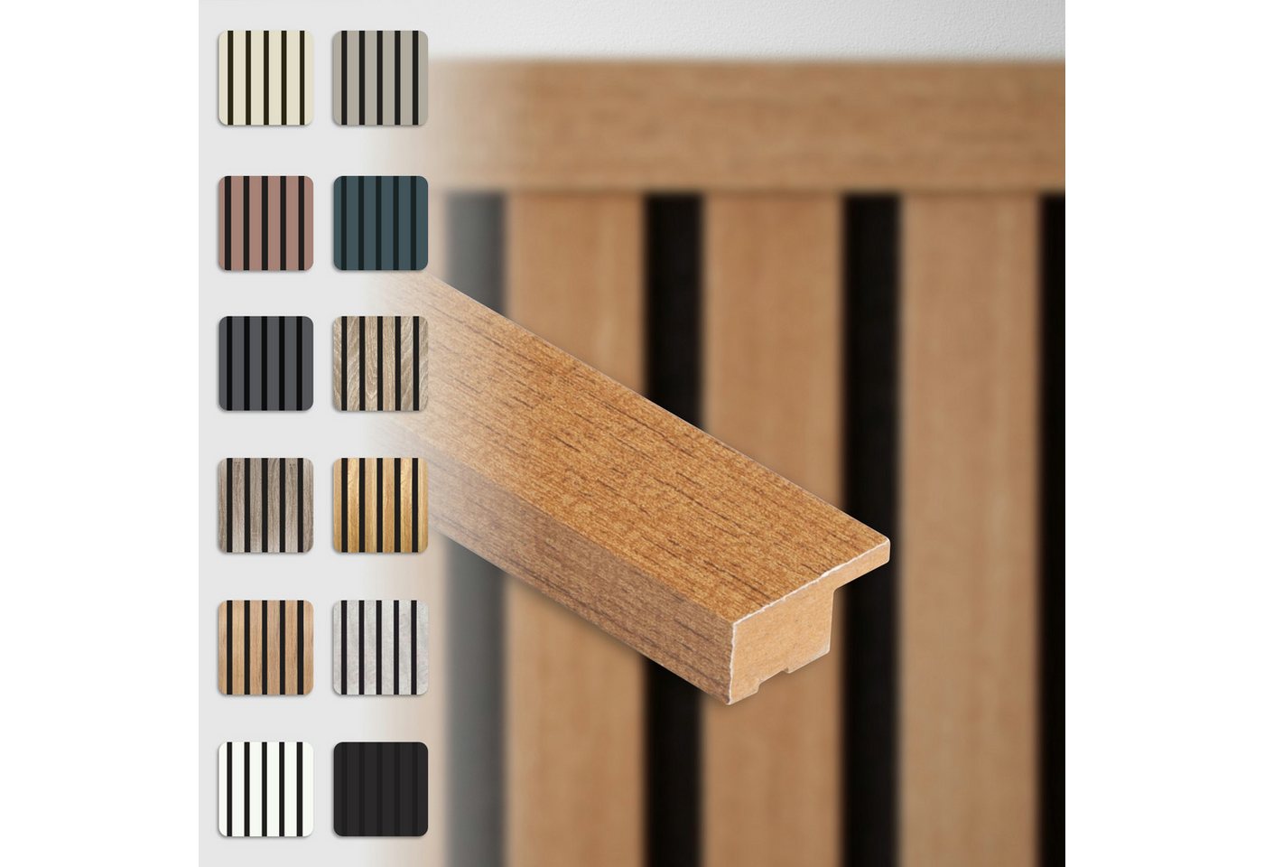 Hexim Wanddekoobjekt APA09 (Abschlussleiste 275x2,7cm passend für unsere Akustikpaneele - flexible Lamellenwand Holz MDF Wandpanelee Lamellenverkleidung Wandverkleidung (1 Abschlussleiste Teak - APA09) von Hexim