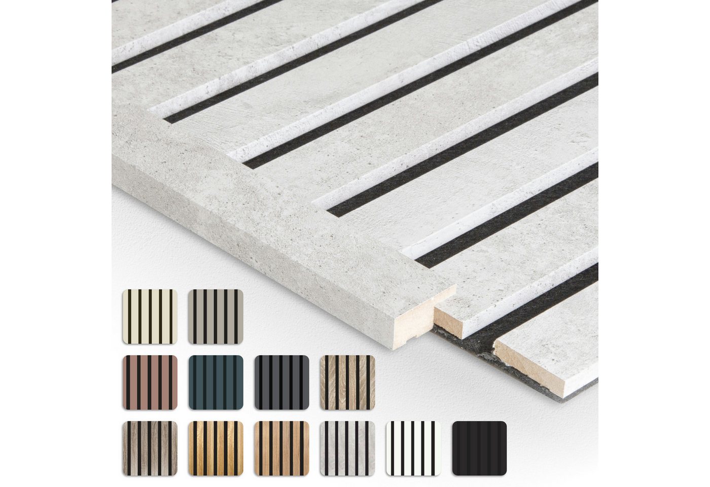 Hexim Wanddekoobjekt APA10 (Akustikpaneele Abschlussleiste 275x2,7cm - flexible Lamellenwand Holz MDF Wandpanelee Lamellenverkleidung Wandverkleidung Innendekoration schalldämmend (1 Abschlussleiste Chicago Concrete - APA10) von Hexim