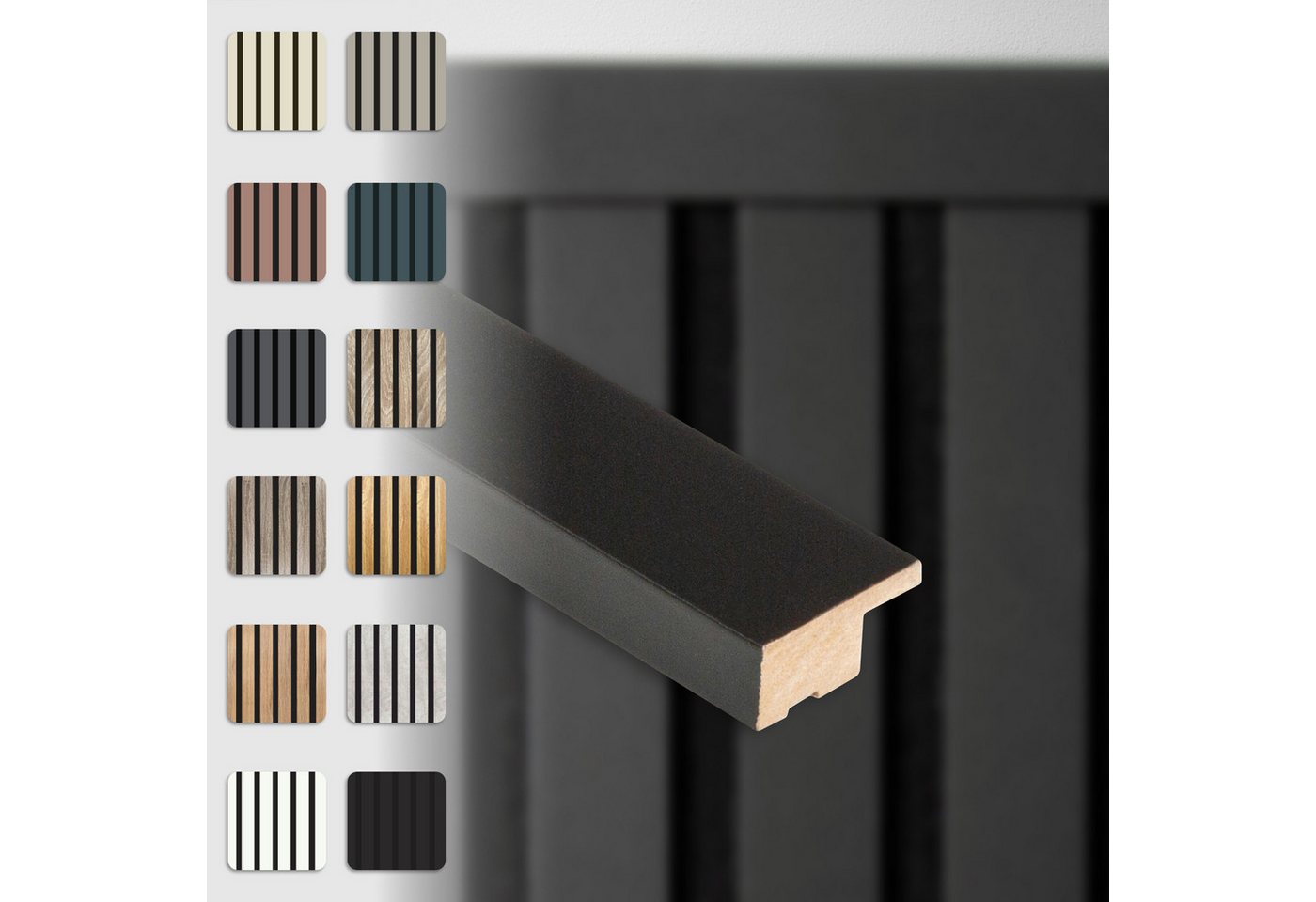 Hexim Wanddekoobjekt APA12 (Abschlussleiste 275x2,7cm passend für unsere Akustikpaneele - flexible Lamellenwand Holz MDF Wandpanelee Lamellenverkleidung Wandverkleidung (1 Abschlussleiste Black Edition - APA12) Hexim Wanddekoobjekt APA12 (Abschlussleiste 275x2,7cm passend für unsere Akustikpaneele - flexible Lamellenwand Holz MDF Wandpanelee Lamellenverkleidung Wandverkleidung (1 Abschlussleiste Black Edition - APA12) von Hexim
