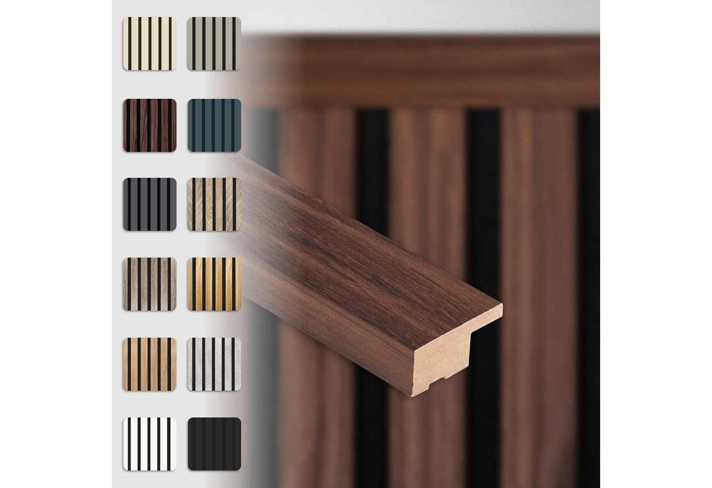 Hexim Wanddekoobjekt APA13 (Abschlussleiste 275x2,7cm passend für unsere Akustikpaneele - flexible Lamellenwand Holz MDF Wandpanelee Lamellenverkleidung Wandverkleidung (1 Abschlussleiste Catania Oak - APA13) von Hexim