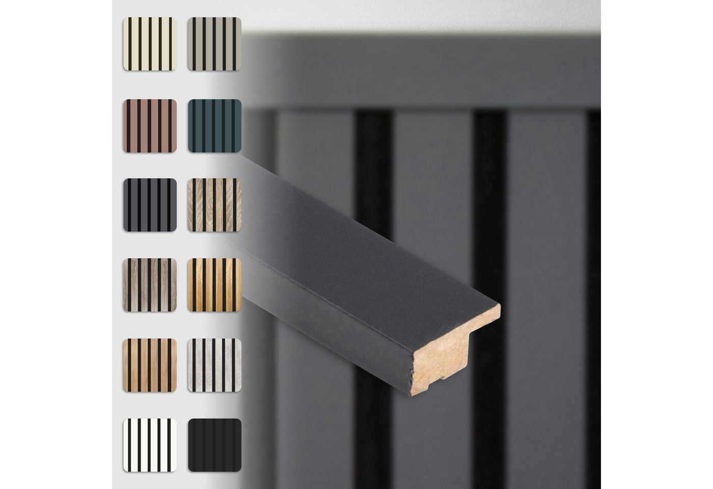 Hexim Wanddekoobjekt APAH05 (Abschlussleiste 137,5x2,7cm passend für unsere Akustikpaneele - flexible Lamellenwand Holz MDF Wandpanelee Lamellenverkleidung Wandverkleidung (1 Abschlussleiste Black Lead - APAH05) Hexim Wanddekoobjekt APAH05 (Abschlussleiste 137,5x2,7cm passend für unsere Akustikpaneele - flexible Lamellenwand Holz MDF Wandpanelee Lamellenverkleidung Wandverkleidung (1 Abschlussleiste Black Lead - APAH05) von Hexim
