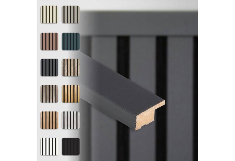 Hexim Wanddekoobjekt APAH05 (Abschlussleiste 137,5x2,7cm passend für unsere Akustikpaneele - flexible Lamellenwand Holz MDF Wandpanelee Lamellenverkleidung Wandverkleidung (1 Abschlussleiste Black Lead - APAH05) von Hexim