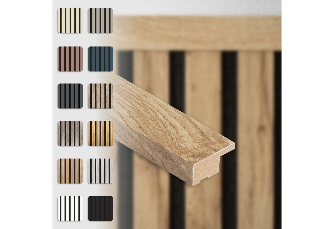 Hexim Wanddekoobjekt APAH08 (Akustikpaneele Abschlussleiste 137,5x2,7cm - flexible Lamellenwand Holz MDF Wandpanelee Lamellenverkleidung Wandverkleidung Innendekoration schalldämmend (1 Abschlussleiste Pecan - APAH08) von Hexim