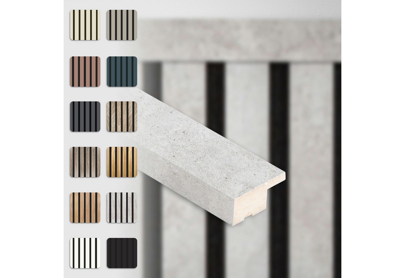 Hexim Wanddekoobjekt APAH10 (Abschlussleiste 137,5x2,7cm passend für unsere Akustikpaneele - flexible Lamellenwand Holz MDF Wandpanelee Lamellenverkleidung Wandverkleidung (1 Abschlussleiste Chicago Concrete - APAH10) von Hexim