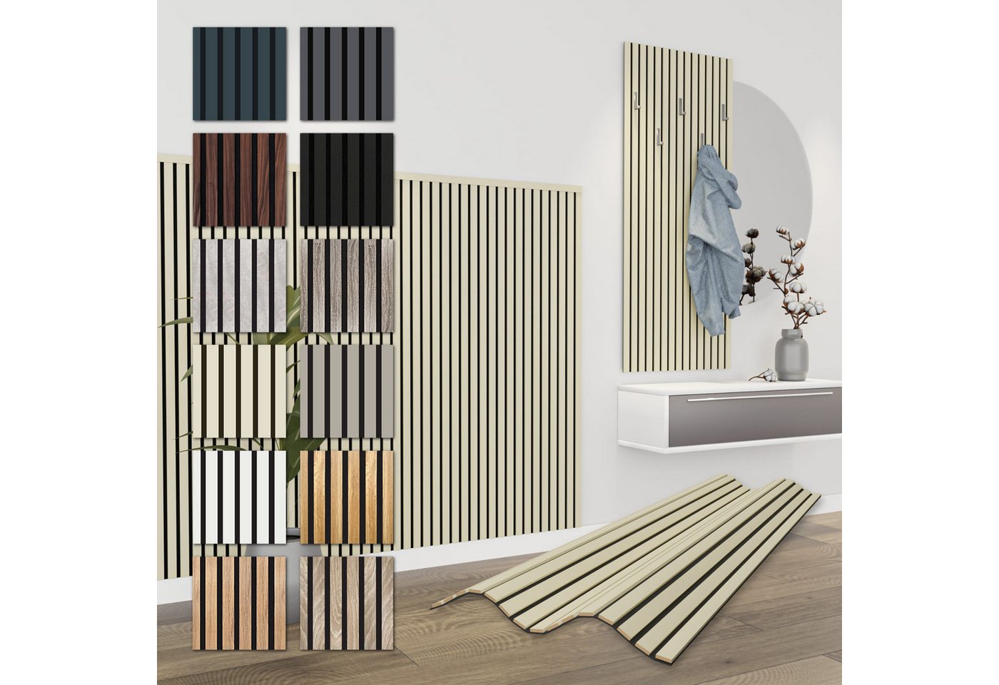Hexim Wanddekoobjekt APH01 (Akustikpaneele 4 Stück 138,5x60cm Holz Comfort - flexible Holzpaneele Platten Lamellenwand MDF Wandpaneele Lamellenverkleidung Wandverkleidung schalldämmend 3.32m² Palomino) Hexim Wanddekoobjekt APH01 (Akustikpaneele 4 Stück 138,5x60cm Holz Comfort - flexible Holzpaneele Platten Lamellenwand MDF Wandpaneele Lamellenverkleidung Wandverkleidung schalldämmend 3.32m² Palomino) von Hexim
