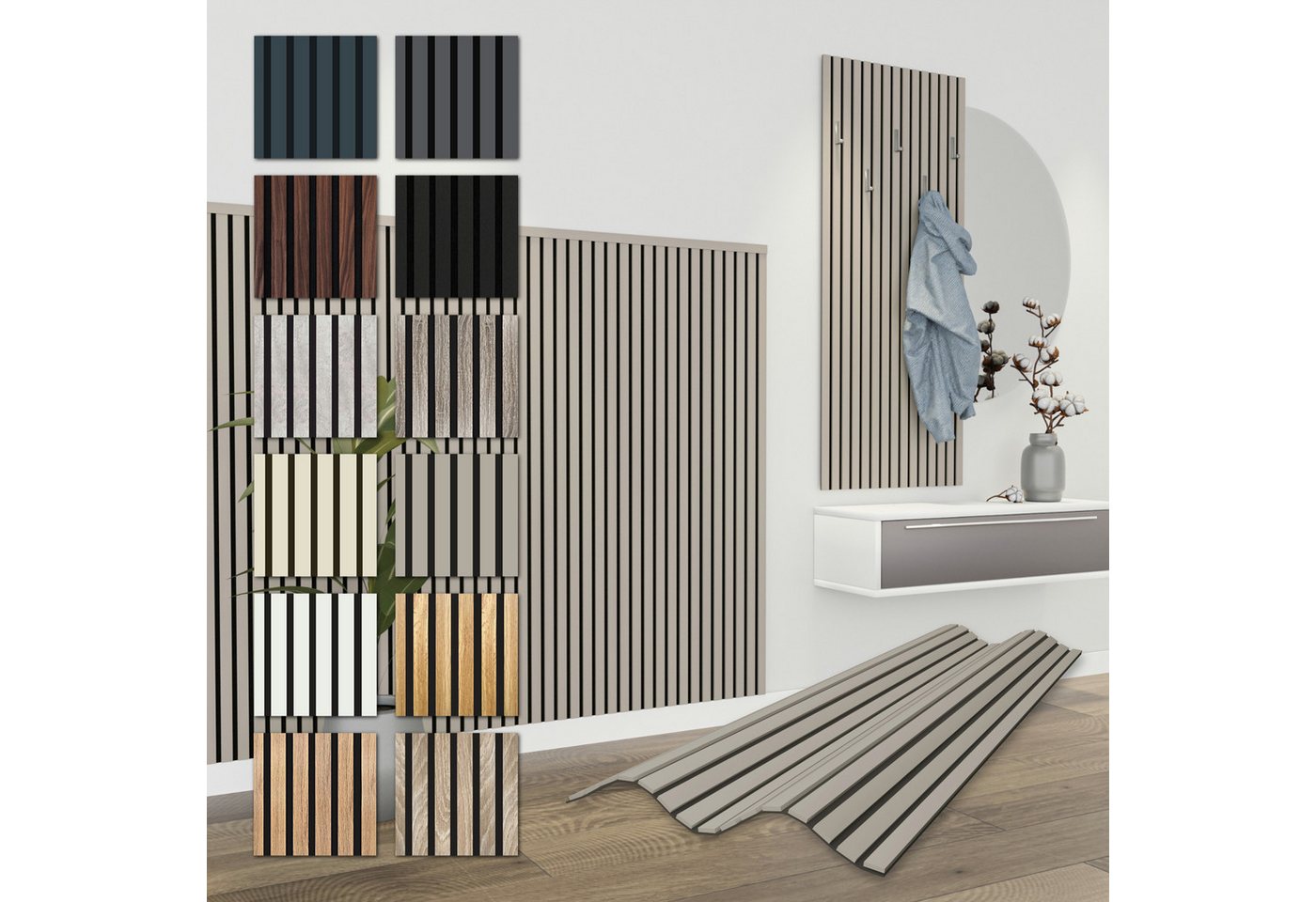 Hexim Wanddekoobjekt APH02 (Akustikpaneele 138,5x60cm Holz Comfort - flexible Holzpaneele Platten Lamellenwand MDF Wandpaneele Lamellenverkleidung Wandverkleidung schalldämmend 0.83m² Sandgrey) von Hexim