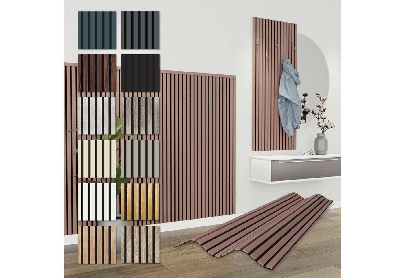 Hexim Wanddekoobjekt APH03 (Akustikpaneele 138,5x60cm - flexible Lamellenwand Holz MDF Wandpaneele Lamellenverkleidung Wandverkleidung Innendekoration schalldämmend (1 Paneel / 0,83 m² Mauve - APH03) von Hexim