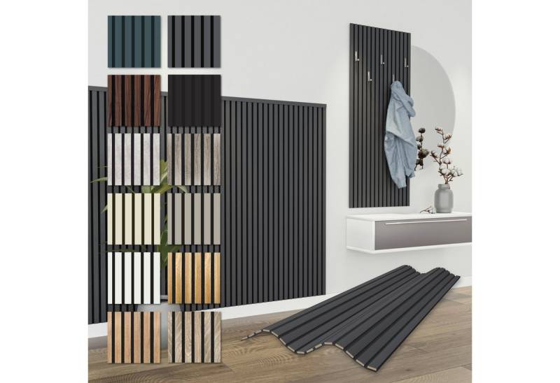 Hexim Wanddekoobjekt APH05 (Akustikpaneele 138,5x60cm - flexible Lamellenwand Holz MDF Wandpaneele Lamellenverkleidung Wandverkleidung Innendekoration schalldämmend (8 Paneele / 6,64 m² Black Lead - APH05) von Hexim