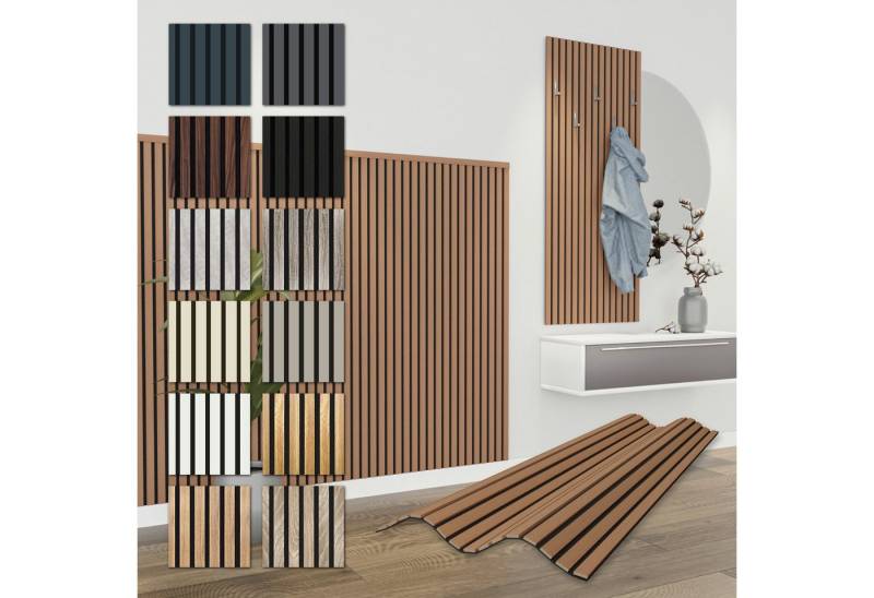 Hexim Wanddekoobjekt APH09 (Akustikpaneele 4 Stück 138,5x60cm Holz Comfort - flexible Holzpaneele Platten Lamellenwand MDF Wandpaneele Lamellenverkleidung Wandverkleidung schalldämmend 3.32m² Teak) von Hexim