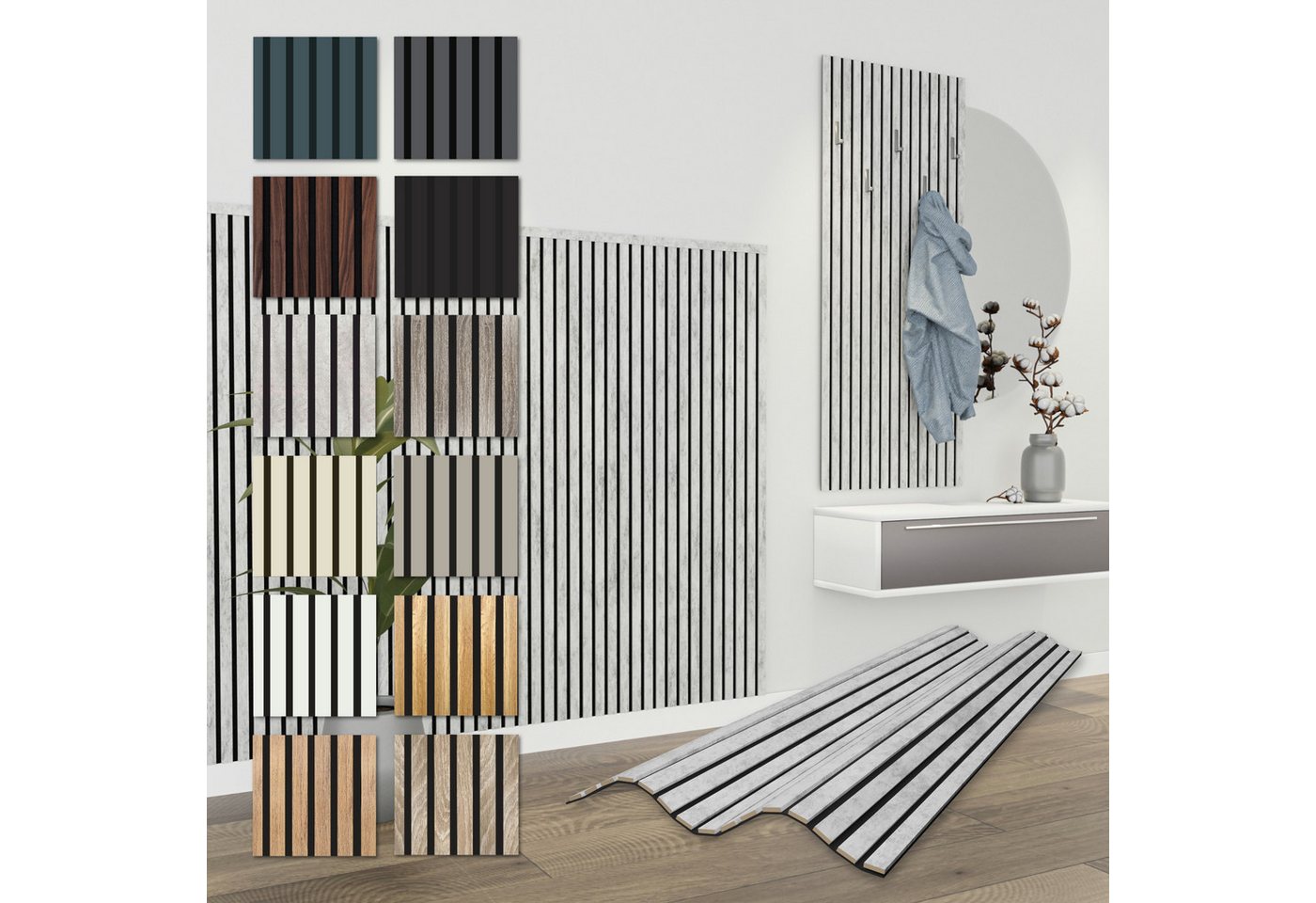 Hexim Wanddekoobjekt APH10 (Akustikpaneele 138,5x60cm - flexible Lamellenwand Holz MDF Wandpaneele Lamellenverkleidung Wandverkleidung Innendekoration schalldämmend (1 Paneel / 0,83 m² Chicago Concrete - APH10) Hexim Wanddekoobjekt APH10 (Akustikpaneele 138,5x60cm - flexible Lamellenwand Holz MDF Wandpaneele Lamellenverkleidung Wandverkleidung Innendekoration schalldämmend (1 Paneel / 0,83 m² Chicago Concrete - APH10) von Hexim