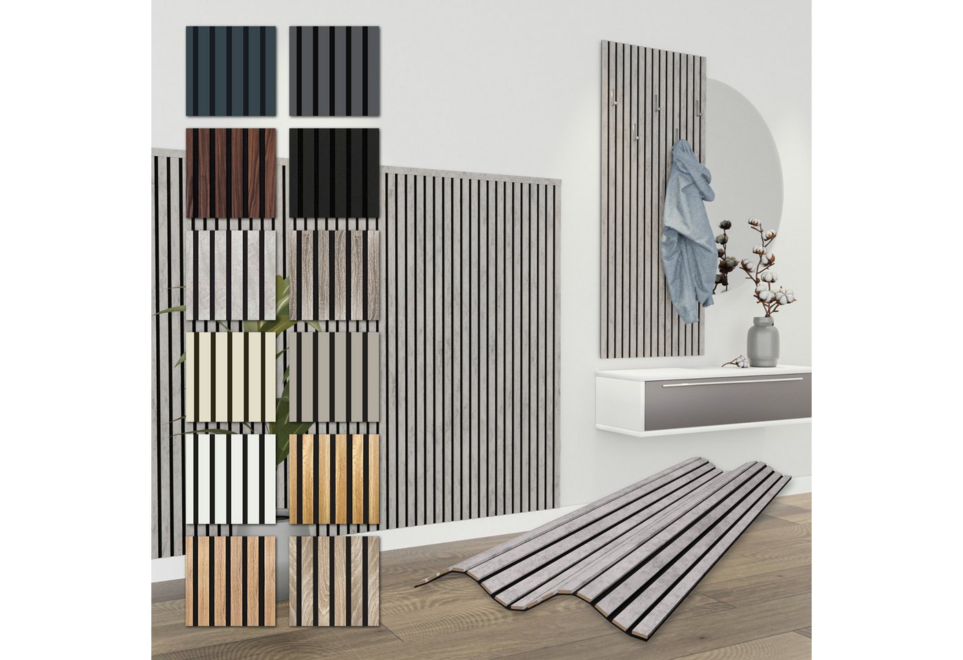Hexim Wanddekoobjekt APH10 (Akustikpaneele 4 Stück 138,5x60cm Holz Comfort - flexible Holzpaneele Platten Lamellenwand MDF Wandpaneele Lamellenverkleidung Wandverkleidung schalldämmend 3.32m² Chicago Concrete) Hexim Wanddekoobjekt APH10 (Akustikpaneele 4 Stück 138,5x60cm Holz Comfort - flexible Holzpaneele Platten Lamellenwand MDF Wandpaneele Lamellenverkleidung Wandverkleidung schalldämmend 3.32m² Chicago Concrete) von Hexim