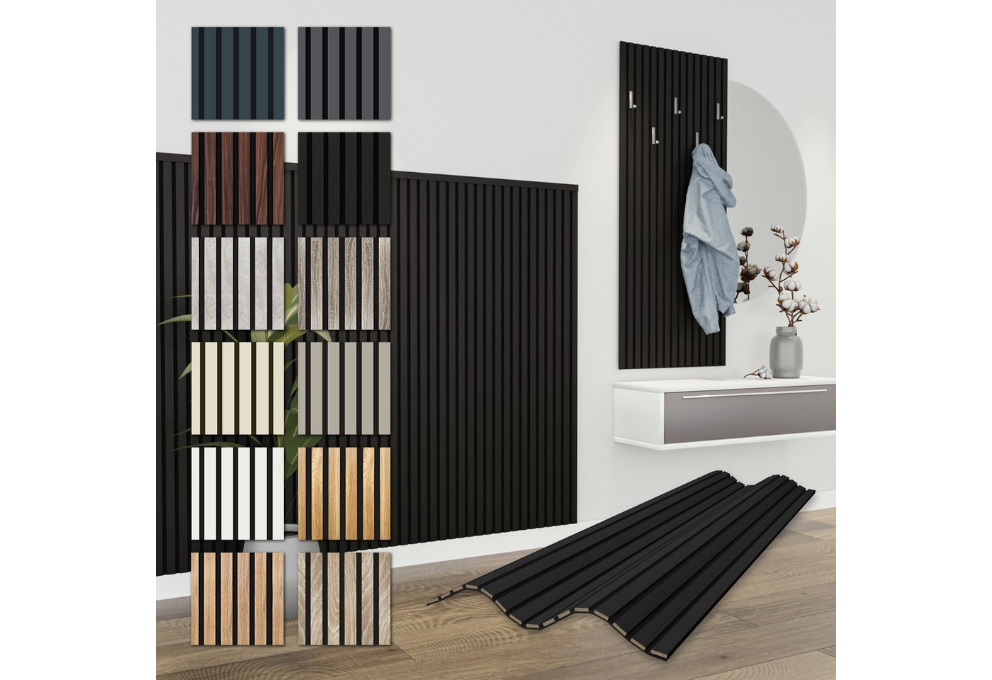 Hexim Wanddekoobjekt APH12 (Akustikpaneele 138,5x60cm Holz Comfort - flexible Holzpaneele Platten Lamellenwand MDF Wandpaneele Lamellenverkleidung Wandverkleidung schalldämmend 0.83m² Black Edition) Hexim Wanddekoobjekt APH12 (Akustikpaneele 138,5x60cm Holz Comfort - flexible Holzpaneele Platten Lamellenwand MDF Wandpaneele Lamellenverkleidung Wandverkleidung schalldämmend 0.83m² Black Edition) von Hexim