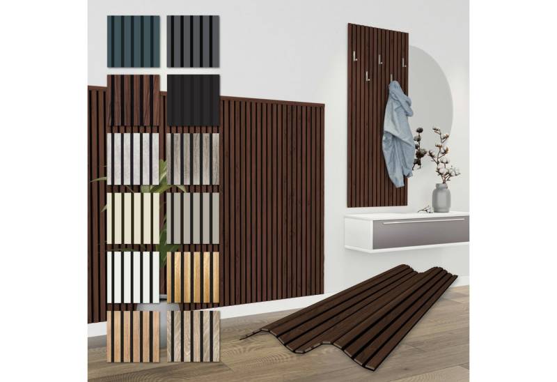 Hexim Wanddekoobjekt APH13 (Akustikpaneele 138,5x60cm - flexible Lamellenwand Holz MDF Wandpaneele Lamellenverkleidung Wandverkleidung Innendekoration schalldämmend (8 Paneele / 6,64 m² Catania Oak - APH13) von Hexim