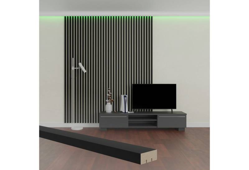 Hexim Wanddekoobjekt Briona Black Edition (Lamellen 2,7 Meter - MDF Holzlamellen in Schwarz - Wandverkleidung Akustik Lamellen Dekor Lamellenverkleidung Lamellenwand Holz Lamelle - (8 Stück / 21,6 Meter) von Hexim