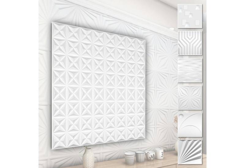 Hexim Wanddekoobjekt HD003-1 (PVC Kunststoff - weiße Wandverkleidung mit 3D Optik - Abstrakte Motive (0.25 qm 1 Platte) Wandpaneele Wohnzimmer) von Hexim