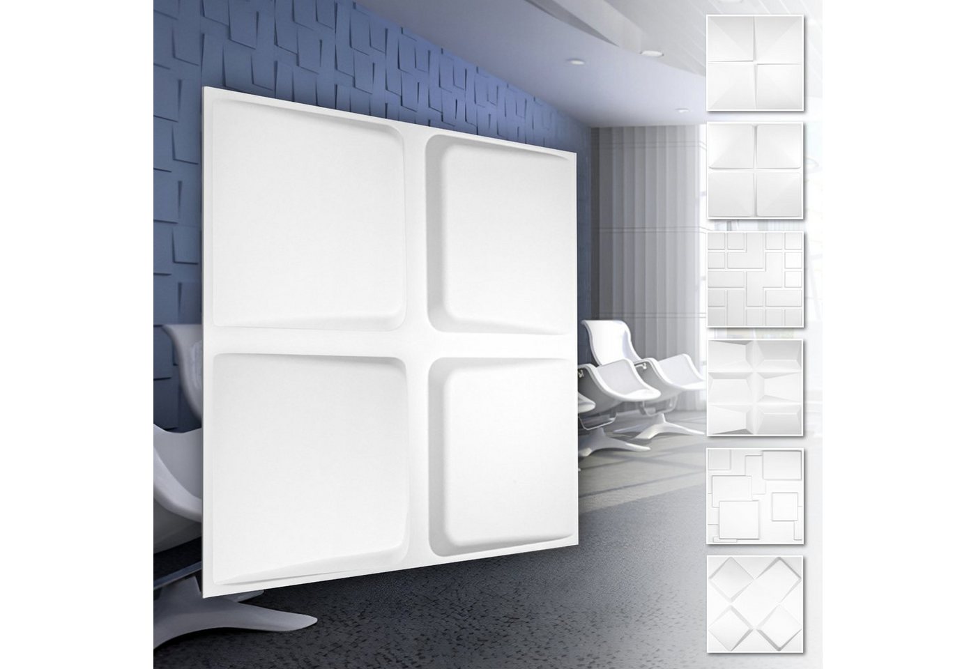 Hexim Wanddekoobjekt HD011 (PVC Kunststoff - weiße Wandverkleidung mit 3D Optik - Cube Motive (2 qm 8 Platten) Kinderzimmer Wand Innen Flur Deko) von Hexim