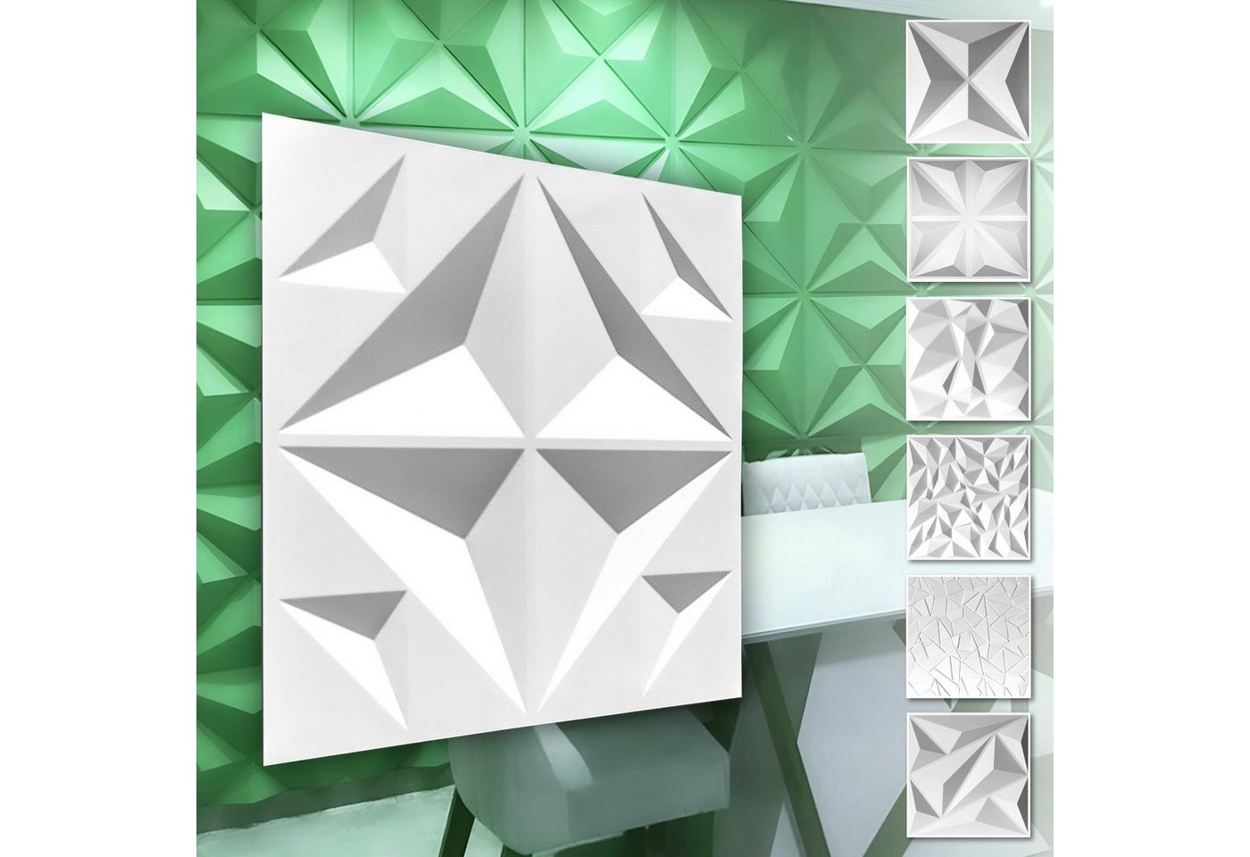 Hexim Wanddekoobjekt HD018 (PVC Kunststoff - weiße Wandverkleidung mit 3D Optik - Diamond Motive (5 qm 20 Platten) modern Deckenpaneel Hintergrund) von Hexim