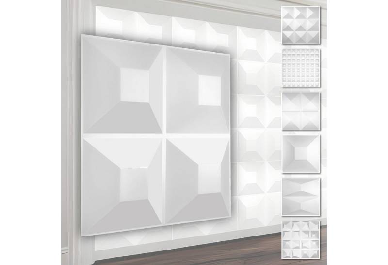 Hexim Wanddekoobjekt HD024-1 (PVC Kunststoff - weiße Wandverkleidung mit 3D Optik - Pyramiden Motive (3 qm 12 Platten) Vertafelung 3dwandpaneele) von Hexim