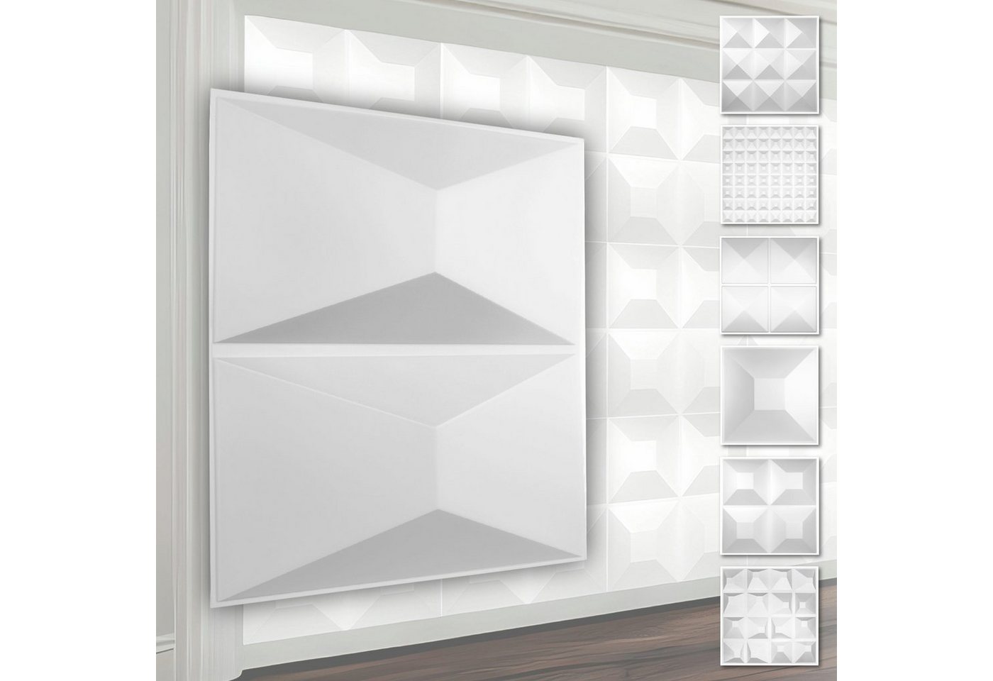 Hexim Wanddekoobjekt HD028 (PVC Kunststoff - weiße Wandverkleidung mit 3D Optik - Pyramiden Motive (5 qm 20 Platten) hinter TV Hintergrund PVC) von Hexim