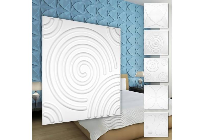 Hexim Wanddekoobjekt HD069 (PVC Kunststoff - weiße Wandverkleidung mit 3D Optik - Kringel Motive (5 qm 20 Platten) 3D Look Dekor Platten Innen) von Hexim