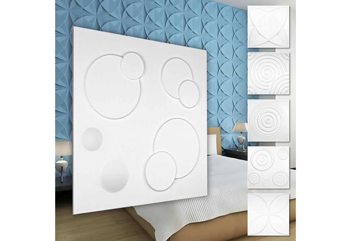 Hexim Wanddekoobjekt HD108 (PVC Kunststoff - weiße Wandverkleidung mit 3D Optik - Kringel Motive (3 qm 12 Platten) Kinderzimmer Wandtattoos Platten) von Hexim