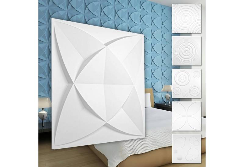 Hexim Wanddekoobjekt HD112 (PVC Kunststoff - weiße Wandverkleidung mit 3D Optik - Kringel Motive (2 qm 8 Platten) Wandtattoo modern Iso Paneel) von Hexim