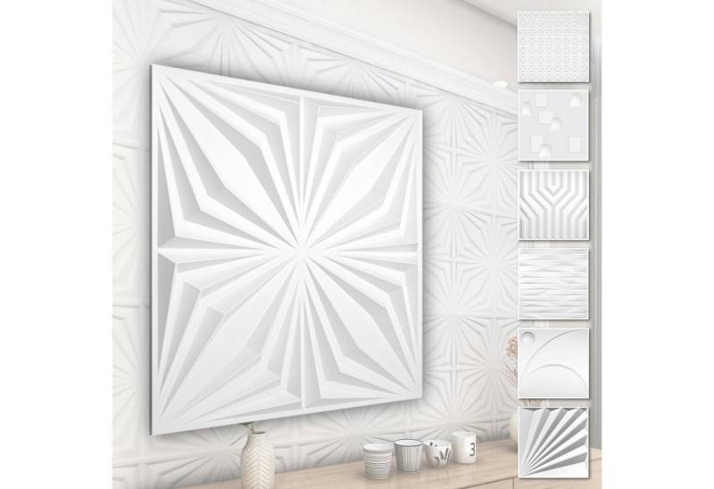 Hexim Wanddekoobjekt HD126 (PVC Kunststoff - weiße Wandverkleidung mit 3D Optik - Abstrakte Motive (0.25 qm 1 Platte) Wandverblender Wanddeko) von Hexim