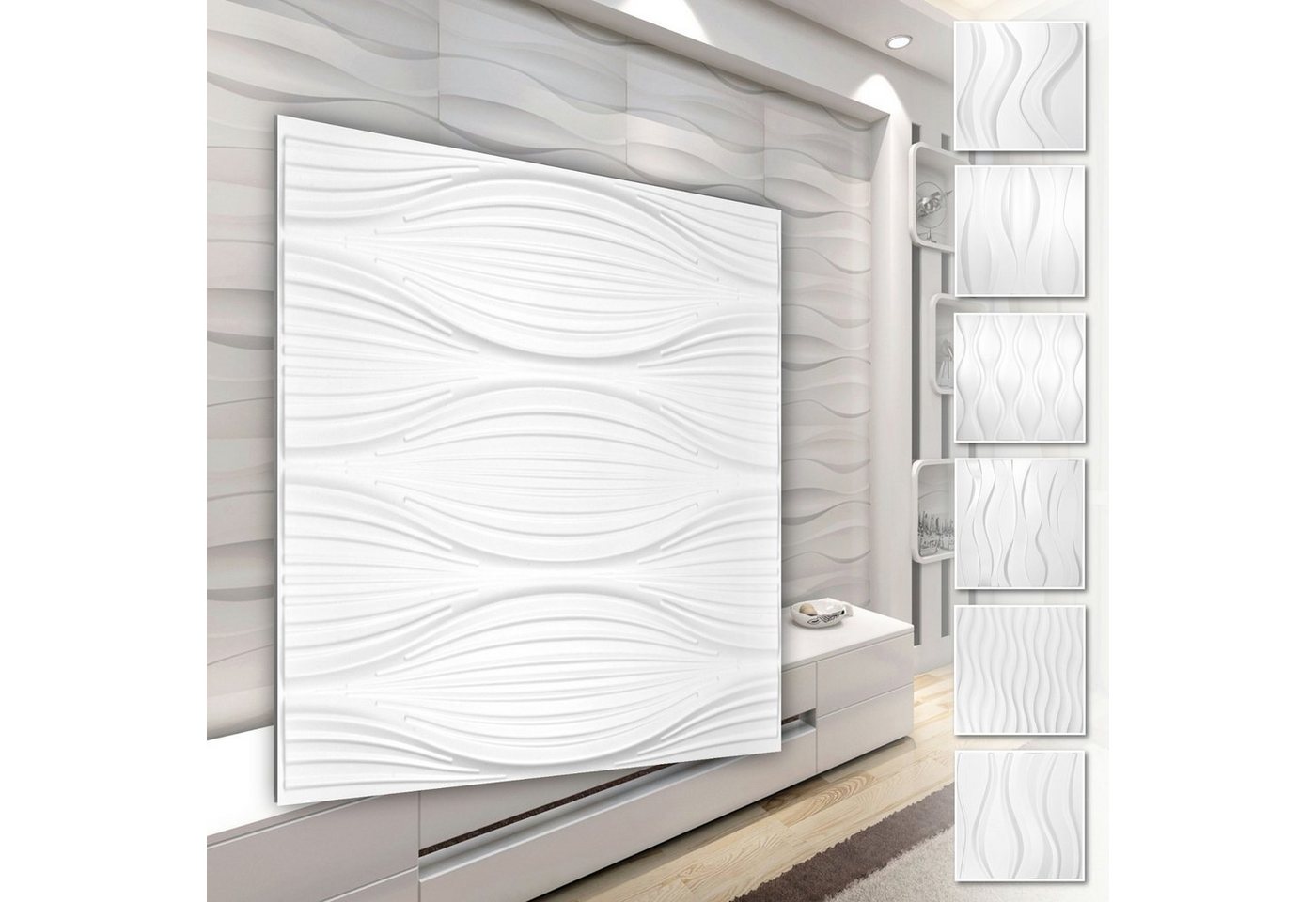 Hexim Wanddekoobjekt HD130 (PVC Kunststoff - weiße Wandverkleidung mit 3D Optik - Wave Motive (5 qm 20 Platten) Wandplatten Wanddeko Feuchtraum) von Hexim