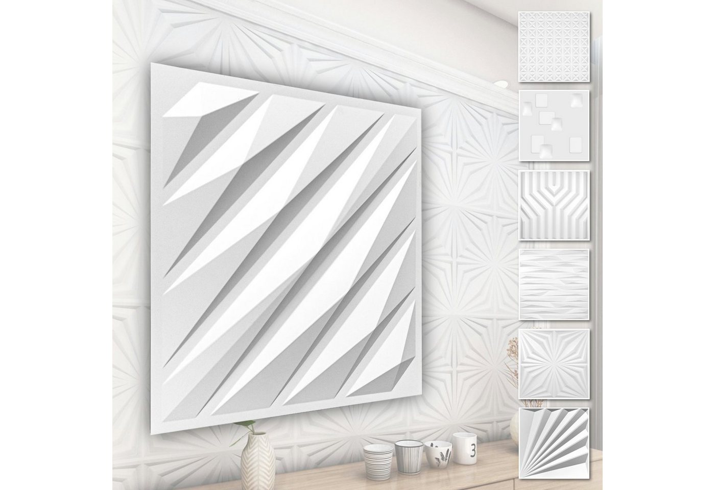 Hexim Wanddekoobjekt HD136 (PVC Kunststoff - weiße Wandverkleidung mit 3D Optik - Abstrakte Motive (3 qm 12 Platten) Hintergrund Paneele weiß hart) von Hexim
