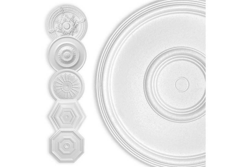 Hexim Wanddekoobjekt Kreis 40cm (HEXIM Stuckrosette aus EPS Styropor weiß - Deckenrosette weiß, Zierelement, Stuck (Hexim) Wanddeko Wohnzimmer Decke Polystyrol) von Hexim