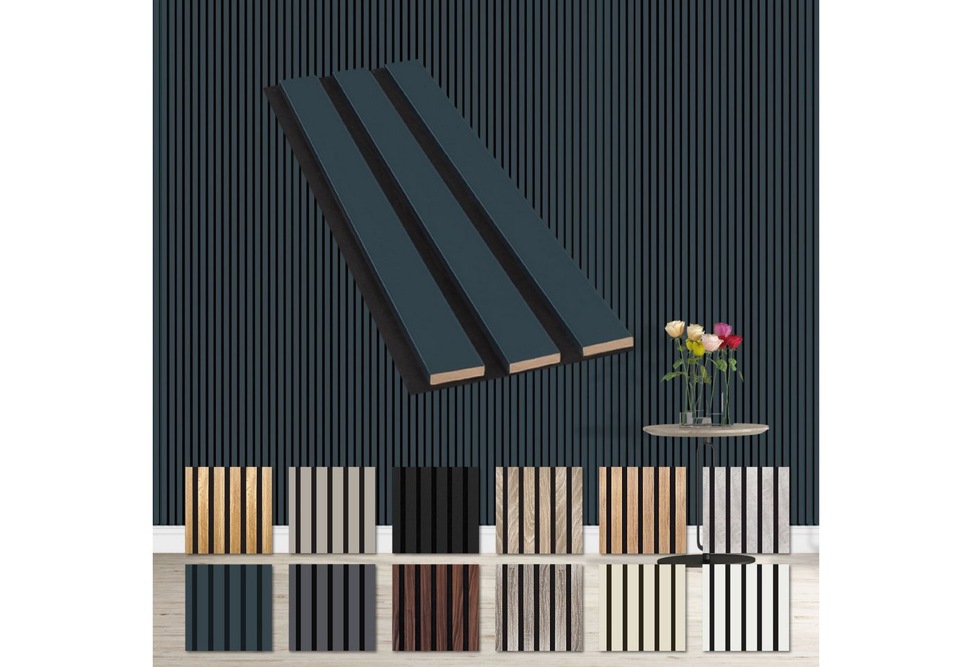 Hexim Wanddekoobjekt Ocean (Akustikpaneele Musterstück - flexible Lamellenwand Holz MDF Wandpaneele Lamellenverkleidung Wandverkleidung Innendekoration schalldämmend (Ocean - AP04 / APH04 Musterstück) von Hexim
