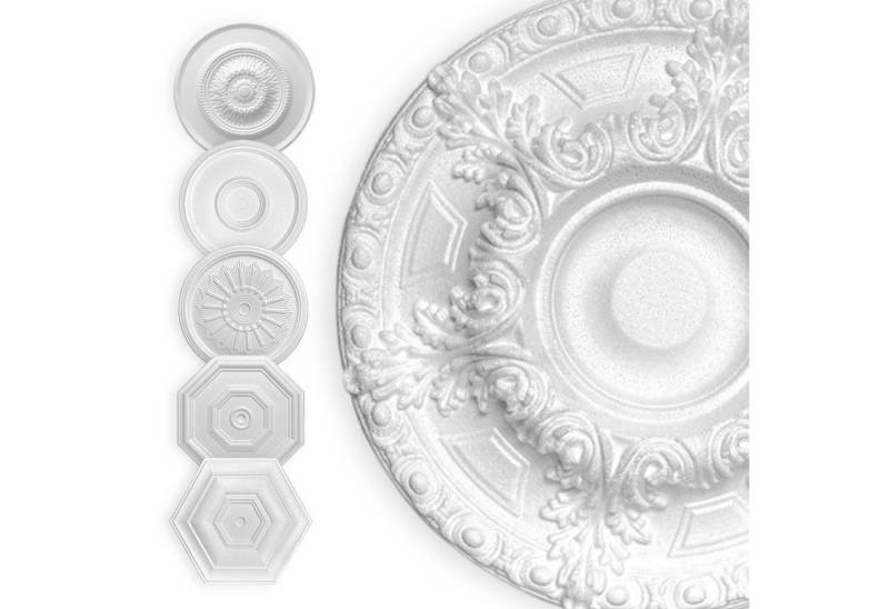 Hexim Wanddekoobjekt Palast 50cm (HEXIM Stuckrosette aus EPS Styropor weiß - Deckenrosette weiß, Zierelement, Stuck (Hexim) Wanddeko Wohnzimmer Decke Polystyrol) von Hexim